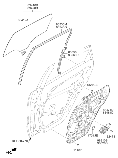 2019 Kia Niro Rear Door Window Regulator & Glass Diagram