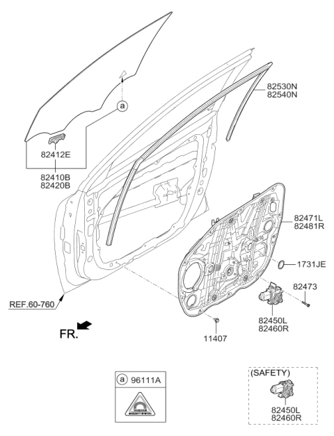 2018 Kia Niro Front Door Window Regulator & Glass Diagram