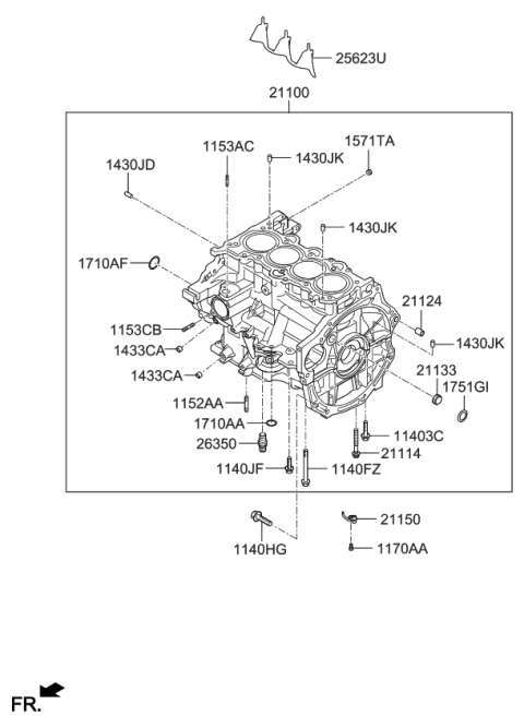 2016 Kia Rio Block Assembly-Cylinder Diagram for 316W32BS00A