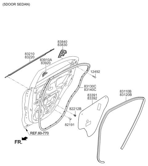 2017 Kia Rio WEATHERSTRIP-Rear Door Body Side Diagram for 831201W001