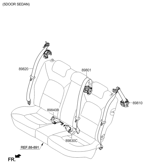 2017 Kia Rio Rear Seat Belt Assembly Right Diagram for 898201W700HU