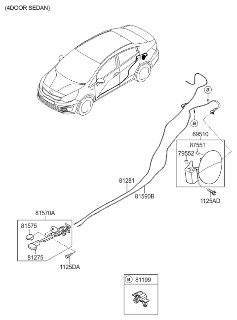 2016 Kia Rio Cable Assembly-Trunk Lid Release Diagram for 812801W000