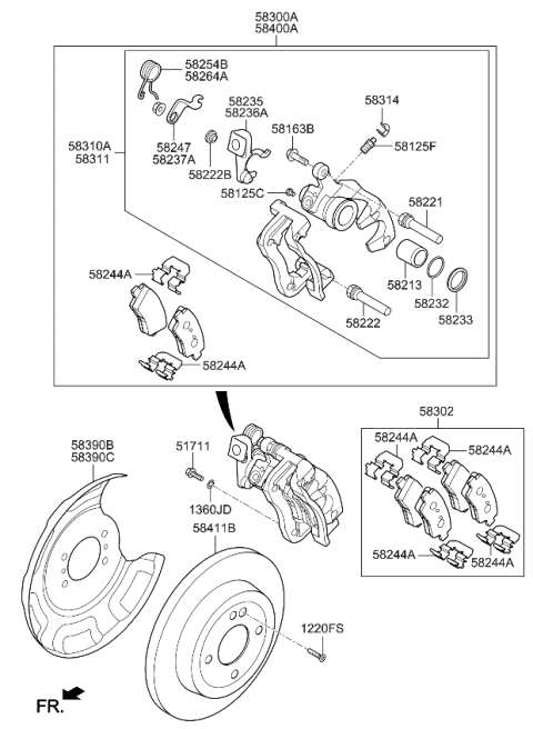 2016 Kia Rio Rear Brake Caliper Kit, Left Diagram for 583101WA30