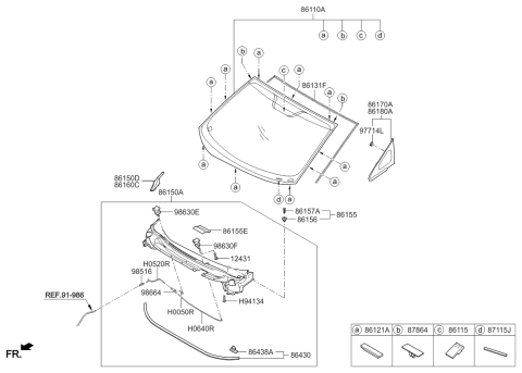 2016 Kia Rio Windshield Glass Diagram