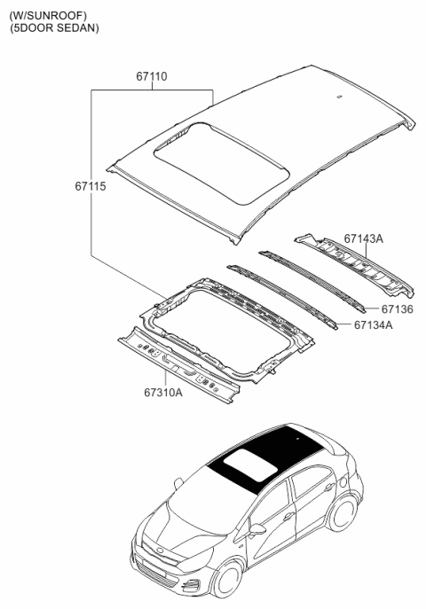 2016 Kia Rio Panel Assembly-Roof Diagram for 671101W050