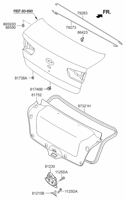 2017 Kia Rio Trunk Lid Latch Assembly Diagram for 812301W010