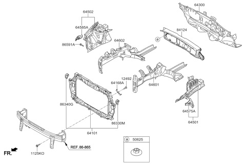 2016 Kia Rio Fender Apron & Radiator Support Panel Diagram