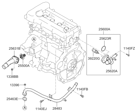 2017 Kia Rio Coolant Pipe & Hose Diagram