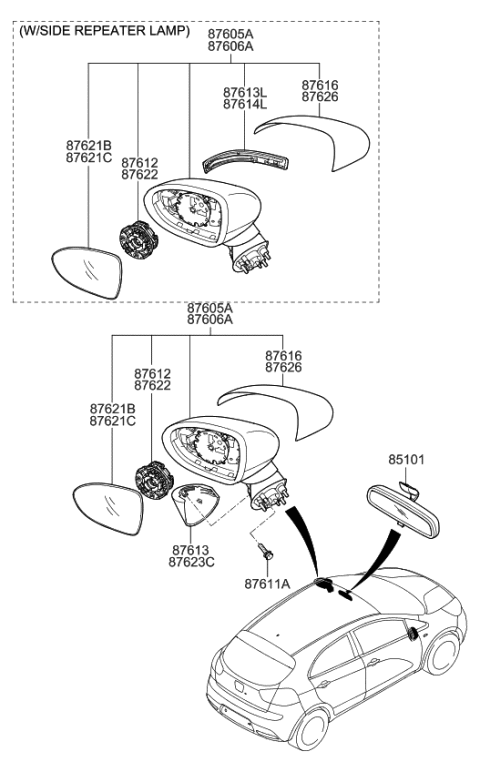 2016 Kia Rio Mirror-Outside Rear View Diagram