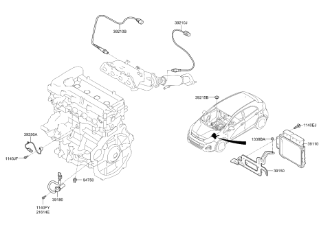 2017 Kia Rio Computer Brain Engine Control Ecu Ecm Ebx Module Diagram for 391102BVF0