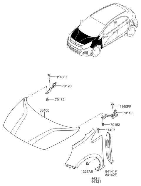 2017 Kia Rio Fender & Hood Panel Diagram