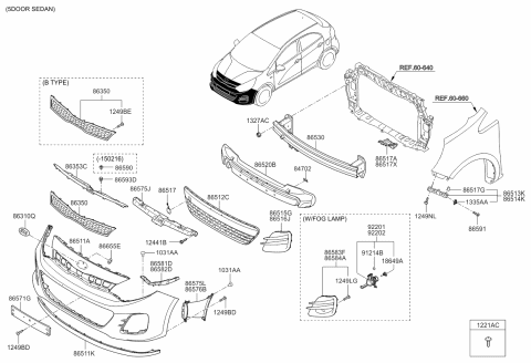 2016 Kia Rio Front Fog Lamp Assembly, Right Diagram for 922021W710