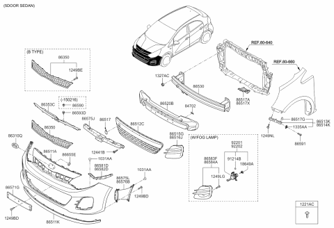 2016 Kia Rio Front Bumper Cover Diagram for 865111W700