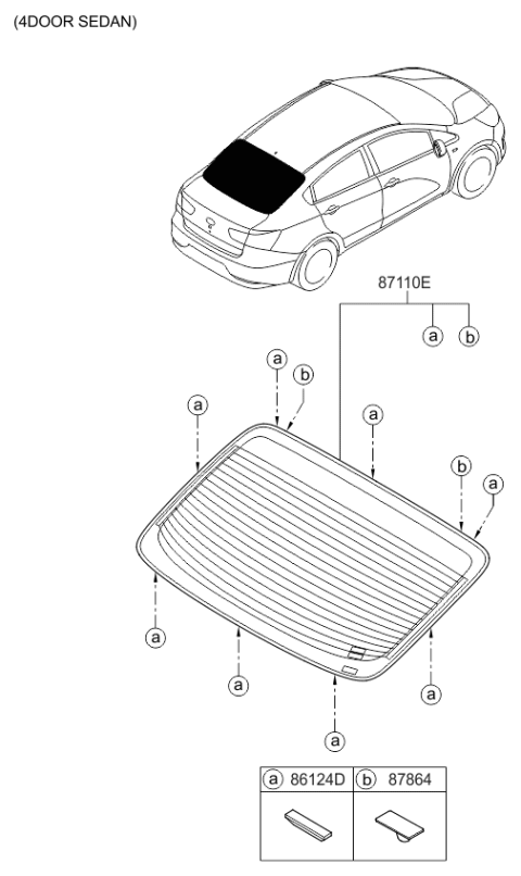 2017 Kia Rio Rear Window Glass & Moulding Diagram 2