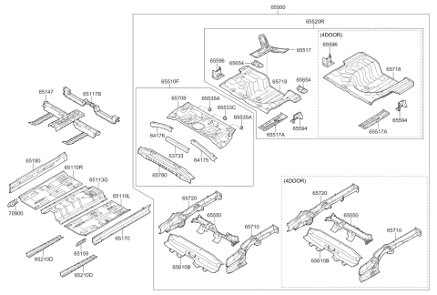 2016 Kia Rio Member Assembly-Rear Floor Diagram for 657201W223