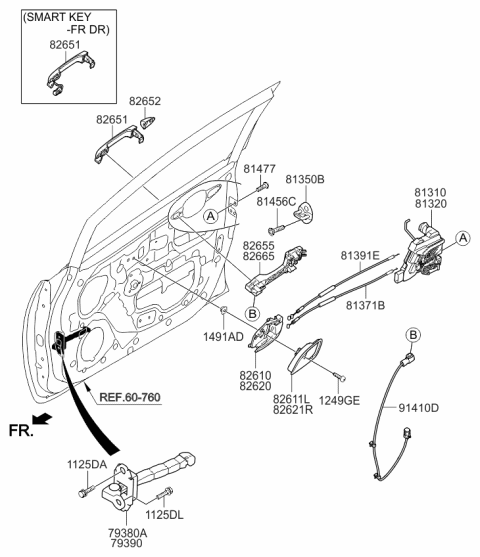 2017 Kia Rio Door Outside Handle Assembly Diagram for 826511W100DYS