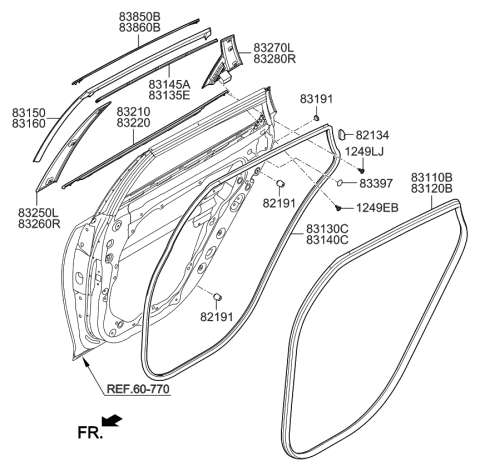 2019 Kia Optima Hybrid Rear Door Moulding Diagram