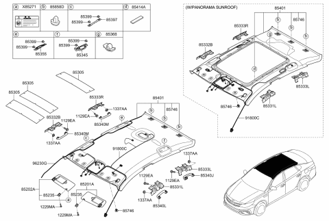 2020 Kia Optima Hybrid Sunvisor & Head Lining Diagram