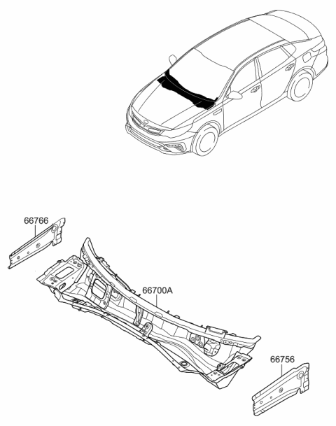 2020 Kia Optima Hybrid Panel-COWL Side Outer Diagram for 66766D5000