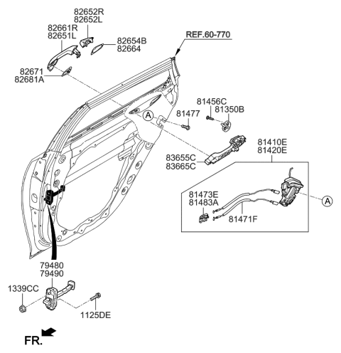 2019 Kia Optima Hybrid Rear Door Latch & Actuator Assembly, Left Diagram for 81410D4000