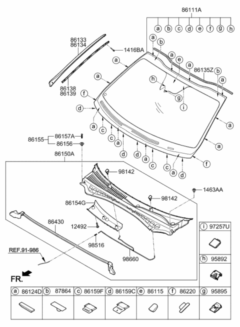 2019 Kia Optima Hybrid Under Cover-COWL Top Diagram for 86154D4000