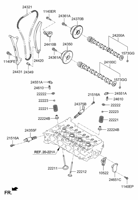 2020 Kia Optima Hybrid Camshaft & Valve Diagram