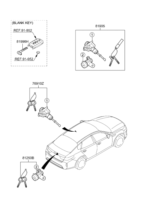 2019 Kia Optima Hybrid Key & Cylinder Set Diagram