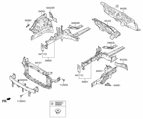 2019 Kia Optima Hybrid Fender Apron & Radiator Support Panel Diagram