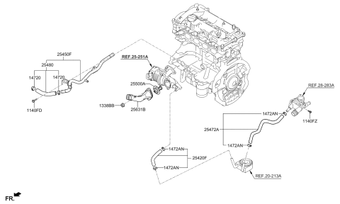 2020 Kia Optima Hybrid Coolant Pipe & Hose Diagram