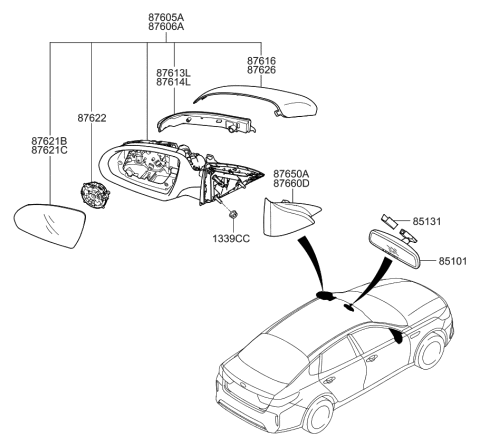 2019 Kia Optima Hybrid Mirror-Outside Rear View Diagram