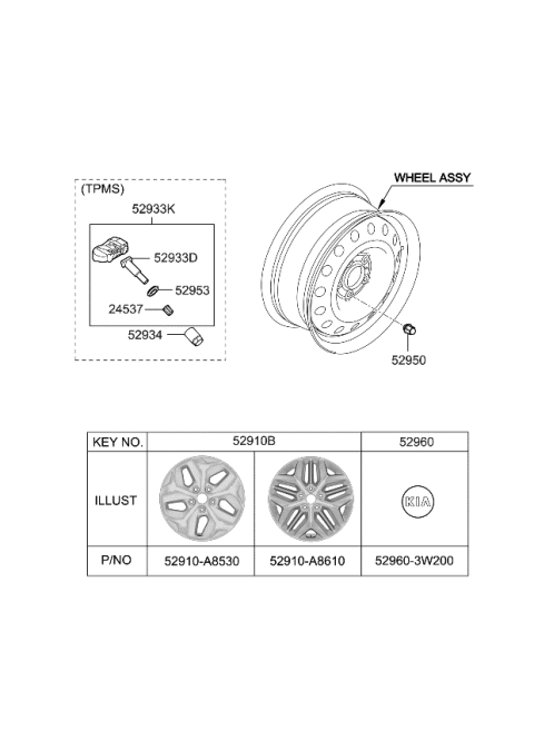 2020 Kia Optima Hybrid Wheel Assembly-Aluminium Diagram for 52910A8610