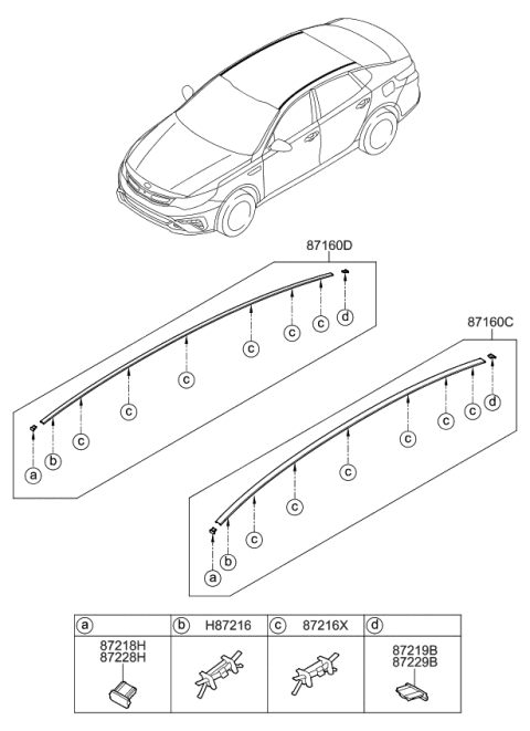 2019 Kia Optima Hybrid Rear E/PIECE-Roof MOULDING Diagram for 87219D4000