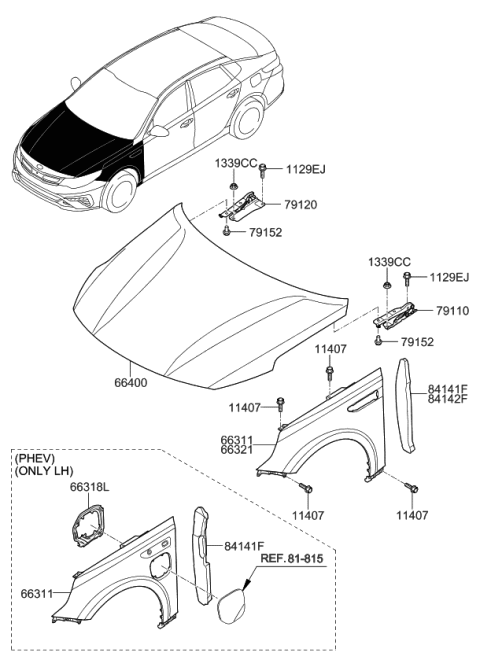 2020 Kia Optima Hybrid Fender & Hood Panel Diagram