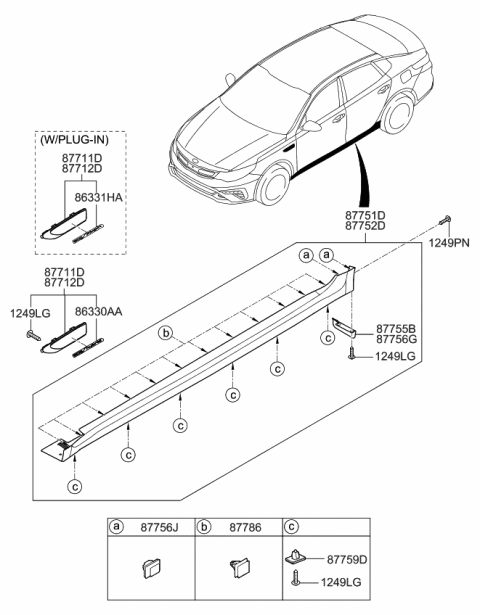 2019 Kia Optima Hybrid Body Side Moulding Diagram