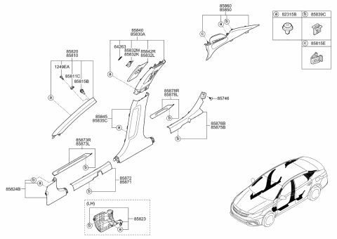 2019 Kia Optima Hybrid Interior Side Trim Diagram