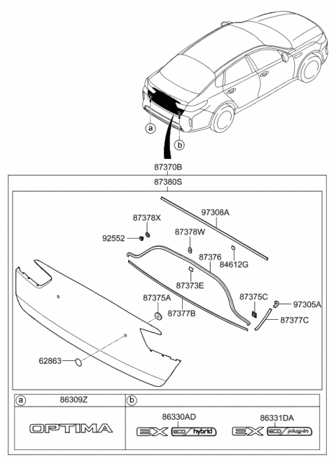 2019 Kia Optima Hybrid Back Panel Moulding Diagram