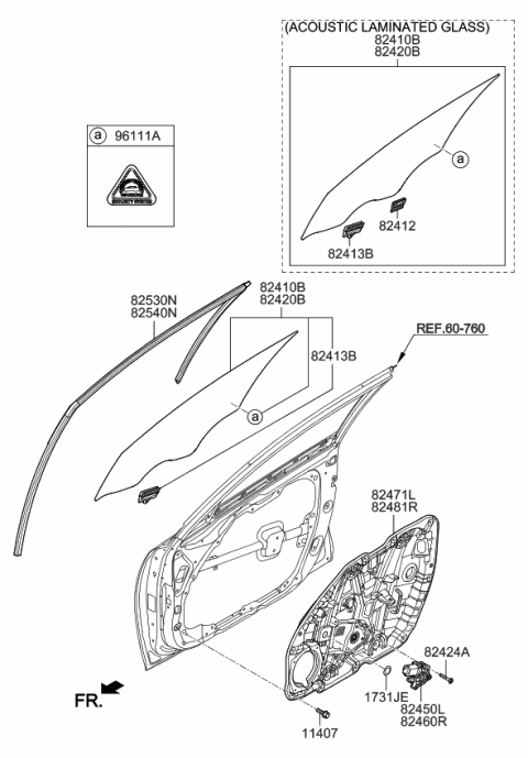 2019 Kia Optima Hybrid Front Door Window Regulator & Glass Diagram