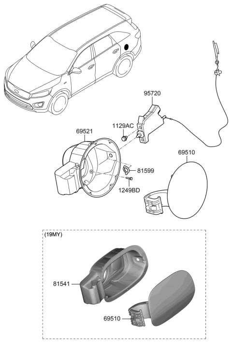 2020 Kia Sorento Fuel Filler Door Assembly Diagram for 69510C6000