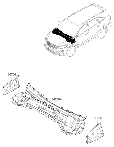 2019 Kia Sorento Cowl Panel Diagram