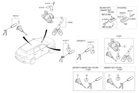 2019 Kia Sorento Keyless Entry Transmitter Assembly Diagram for 95430C6000