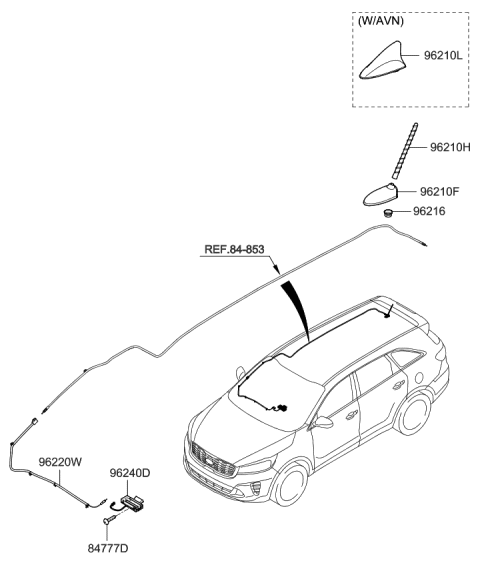 2020 Kia Sorento Combination Antenna Assembly Diagram for 96210C6ND0KDG