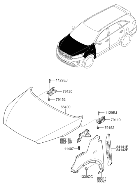 2020 Kia Sorento Fender & Hood Panel Diagram