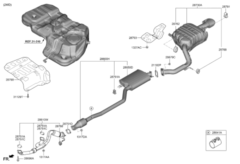 2019 Kia Sorento Center Muffler Assembly Diagram for 28650C6210