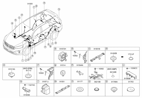 2020 Kia Sorento Wiring Assembly-Floor Diagram for 91550C6340