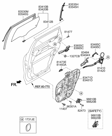 2019 Kia Sorento Rear Door Window Regulator & Glass Diagram