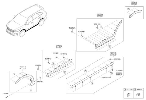 2019 Kia Sorento Body Side Moulding Diagram