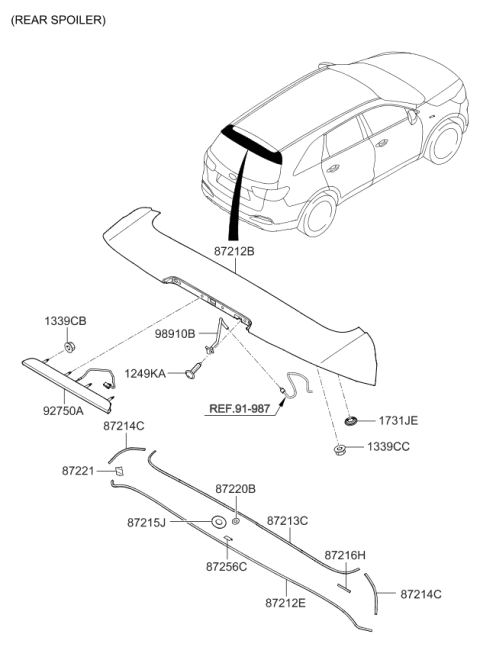 2020 Kia Sorento Roof Garnish & Rear Spoiler Diagram 4