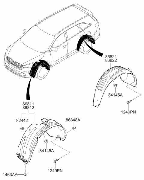 2019 Kia Sorento Guard Assembly-Front Wheel Diagram for 86820C6500