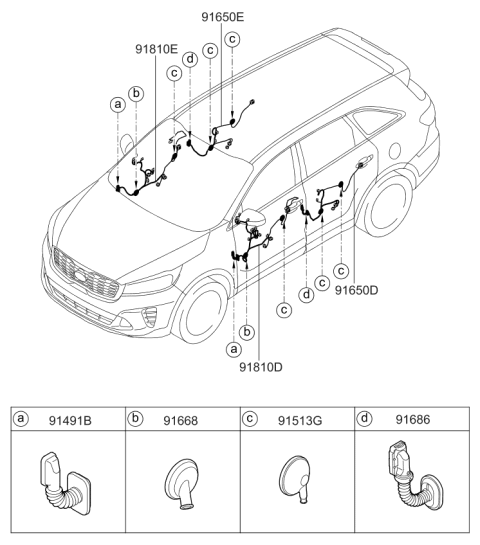 2019 Kia Sorento Wiring Assembly-Front Door(Pa Diagram for 91615C6050