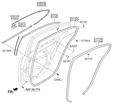 2015 Kia Cadenza WEATHERSTRIP Assembly-Rear Door Side Diagram for 831303R000